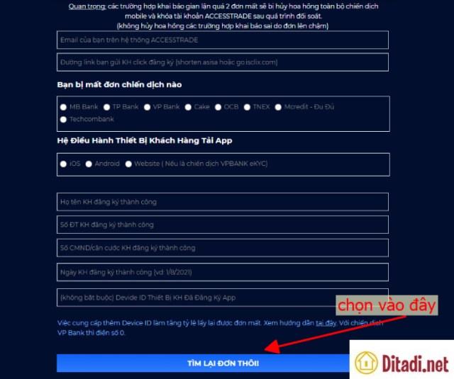 [Hướng dẫn] Cách báo đơn mất Accesstrade - viwin.pw - VIWIN.PW